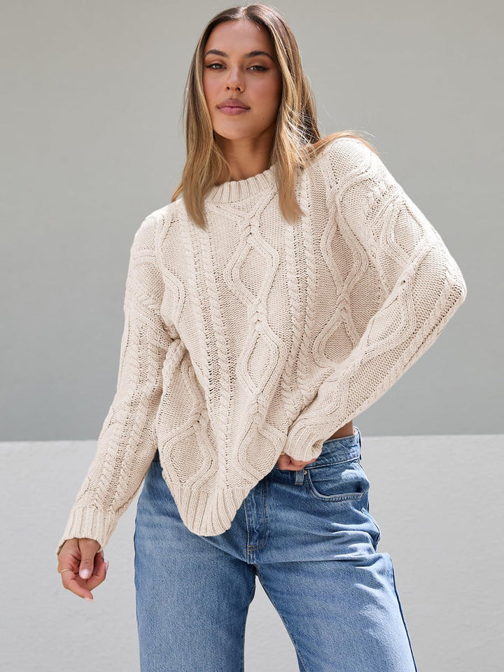Damen Grob gestrickter Pullover mit Zopfdesign Drune