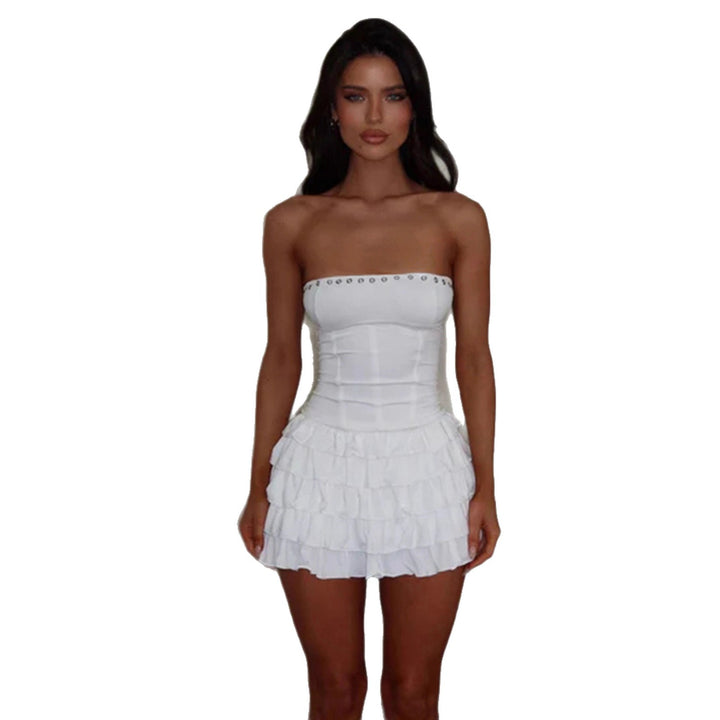 Damen Rüschensommerkleid mit dekorativen Druckknöpfen Drune