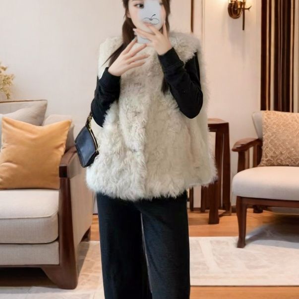 Damen Flauschige Weste mit Knopfdetails Drune