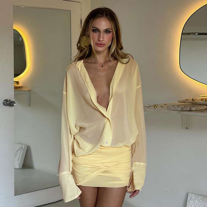 Damen Elegante Bluse mit übergroßem Schnitt und raffinierten Wickeldetails Drune