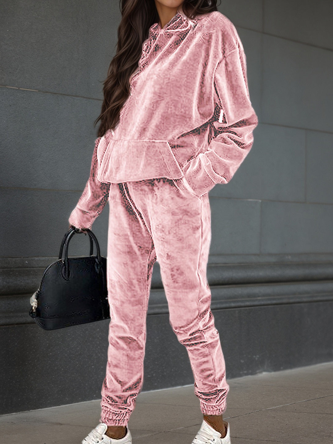 Damen sportliches Fleece-Set mit Hoodie und elastischem Bund Drune