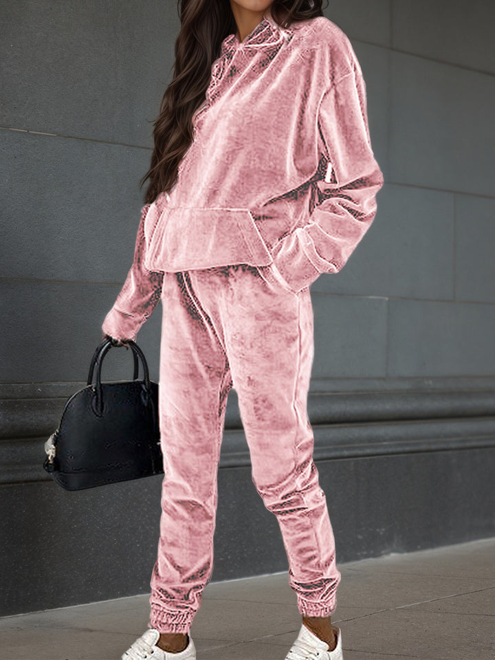Damen sportliches Fleece-Set mit Hoodie und elastischem Bund Drune