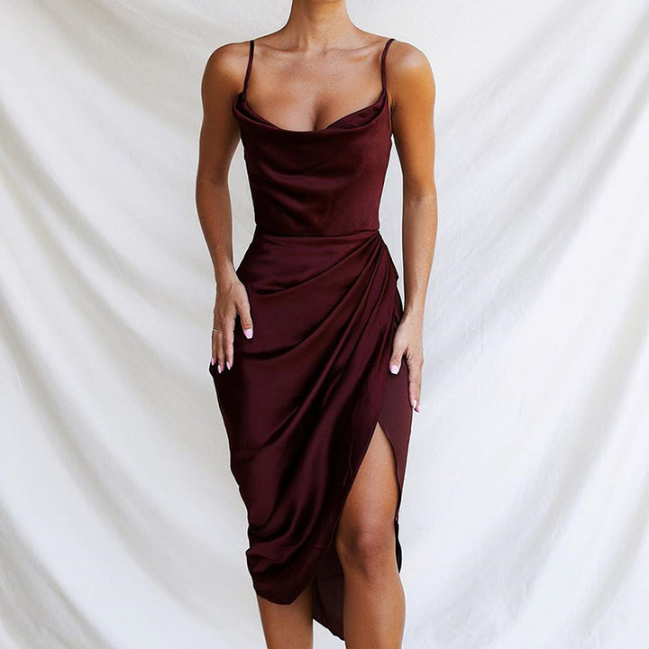Damen Elegantes satin Kleid mit raffinierten Drapierungen Drune