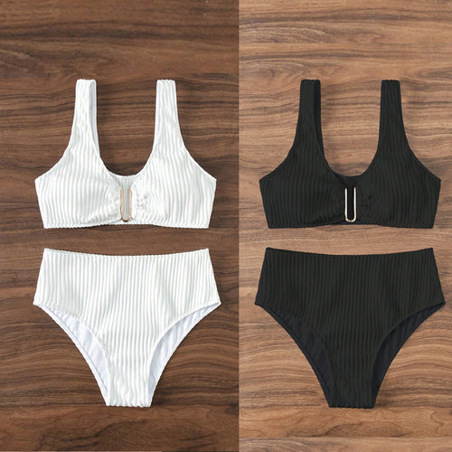 Damen Hochgeschnittener Bikini mit einzigartiger Rippstruktur Drune