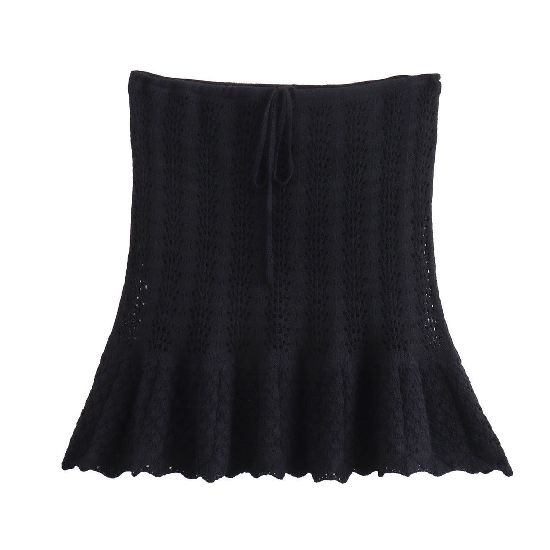 DruneMODE | Mode Lässig Strickweste Hohlschliff Top Strick Kurzer Rock Set