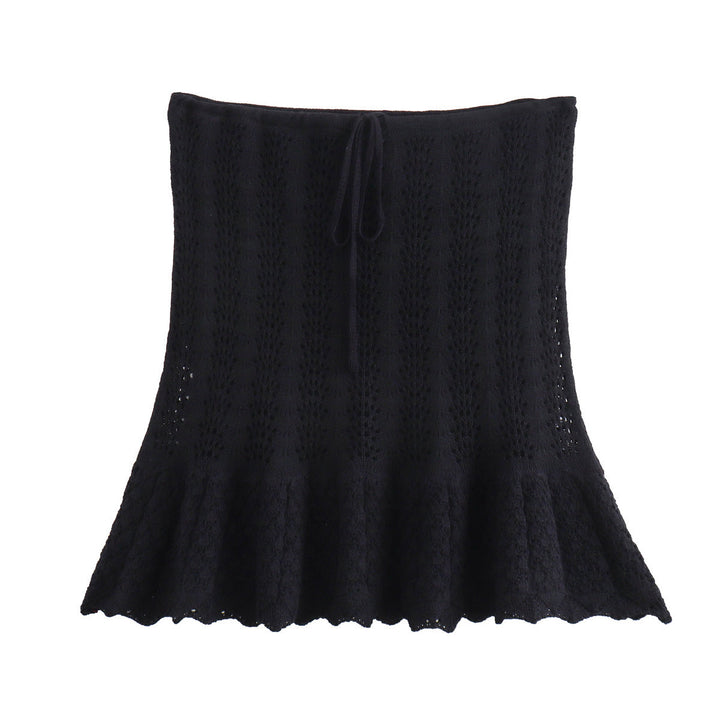DruneMODE | Mode Lässig Strickweste Hohlschliff Top Strick Kurzer Rock Set
