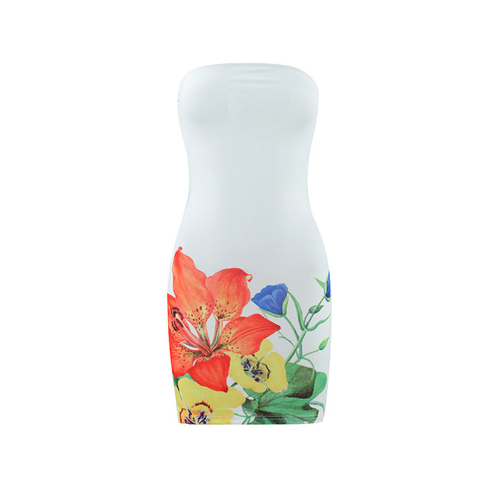 Damen figurbetontes Trägerkleid mit floralem Orchideen-Design Drune
