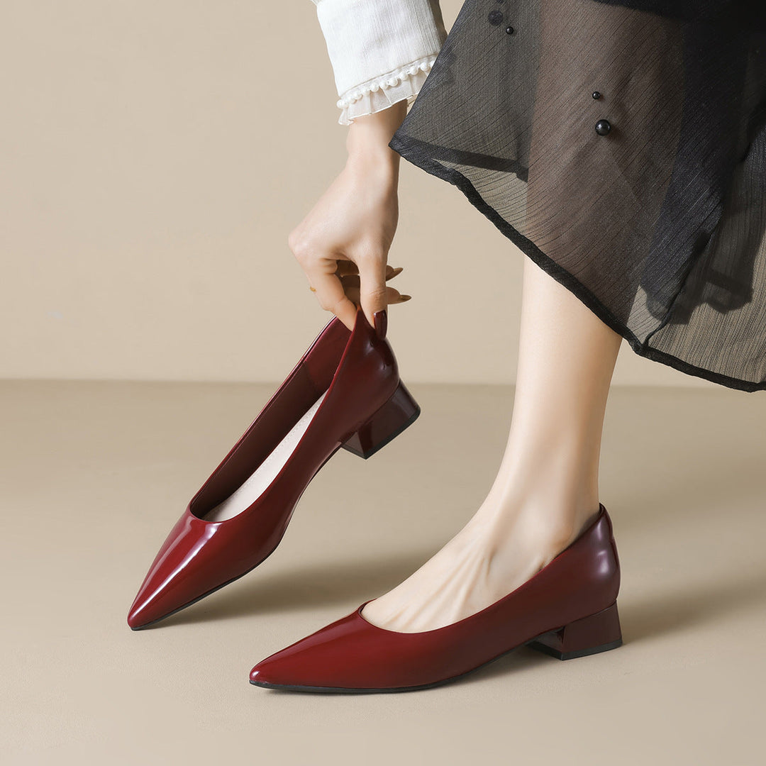 Damen elegante Ballerinas mit spitzem Zehenbereich und komfortablem Blockabsatz Drune