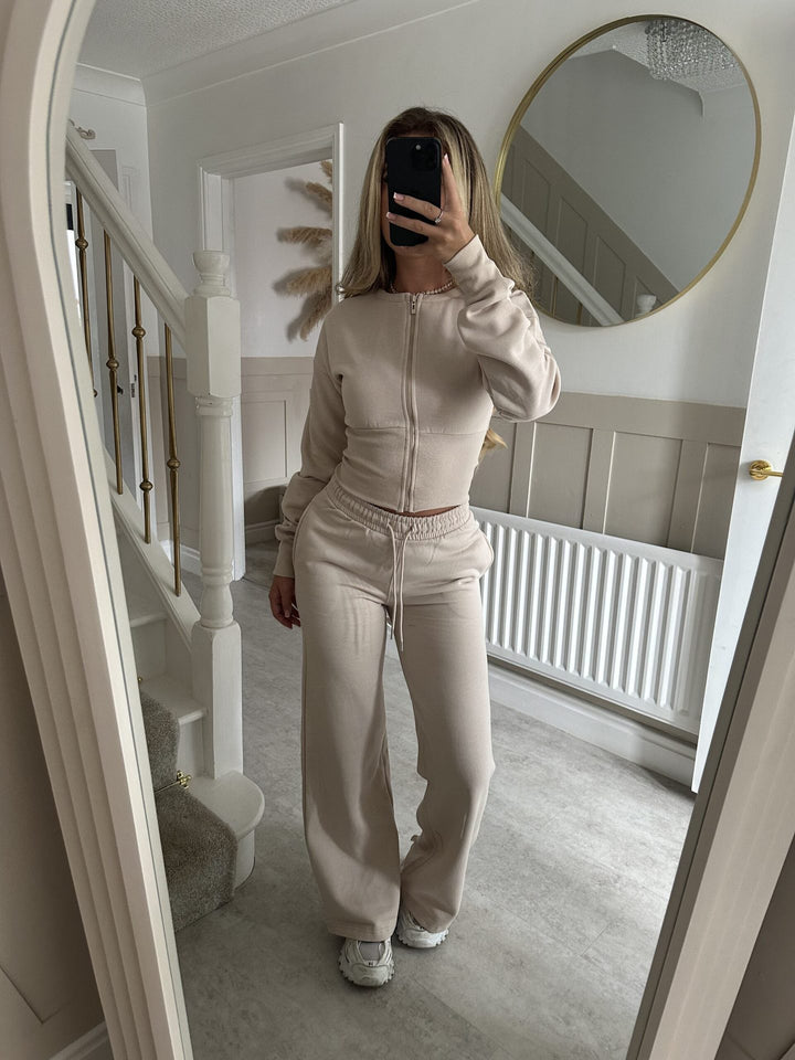 Damen lässiges Zweiteiler-Set mit cropped Jacke und bequemen Pants Drune