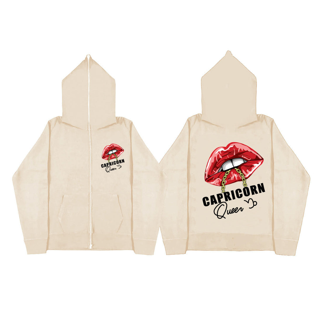 Damen Kapuzenjacke mit einzigartigem Lippenmotiv und Kapuze Drune
