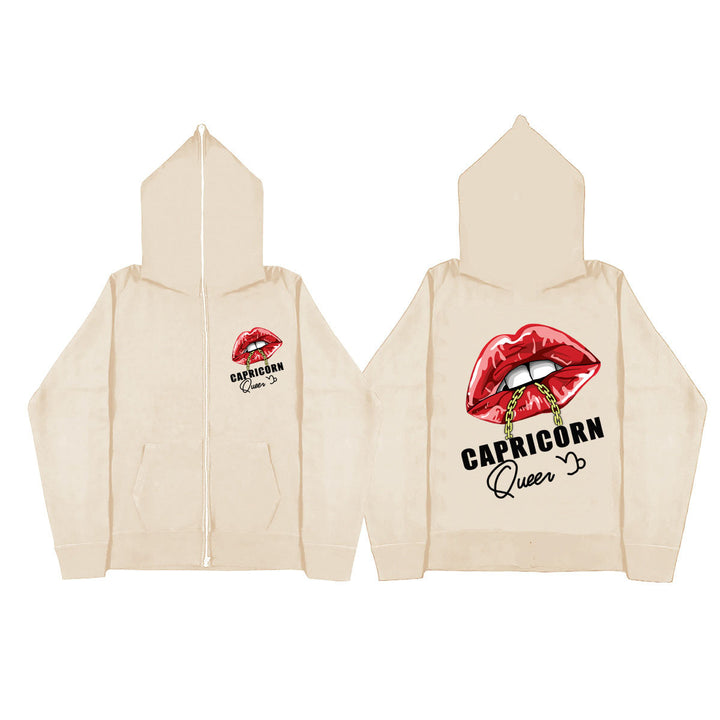 Damen Kapuzenjacke mit einzigartigem Lippenmotiv und Kapuze Drune