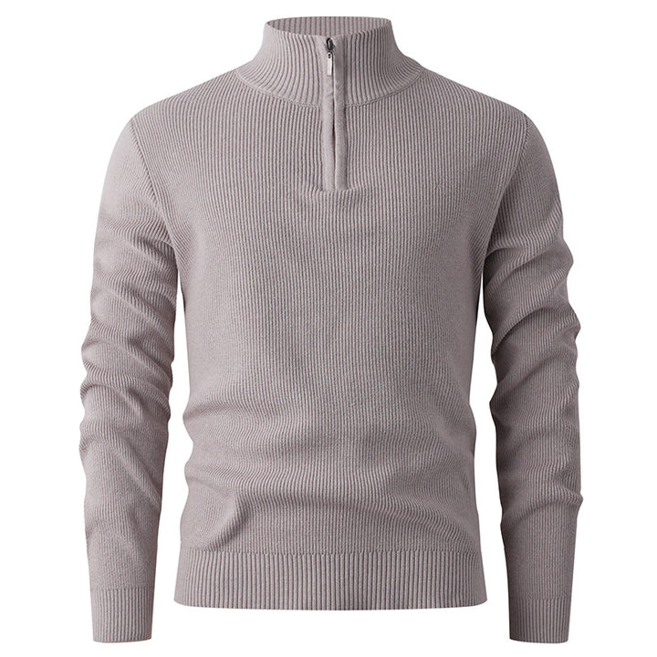 Herren nan Slim-Fit Halbzip-Strickpullover aus Merino-Baumwollmix mit verstärktem Stehkragen Drune