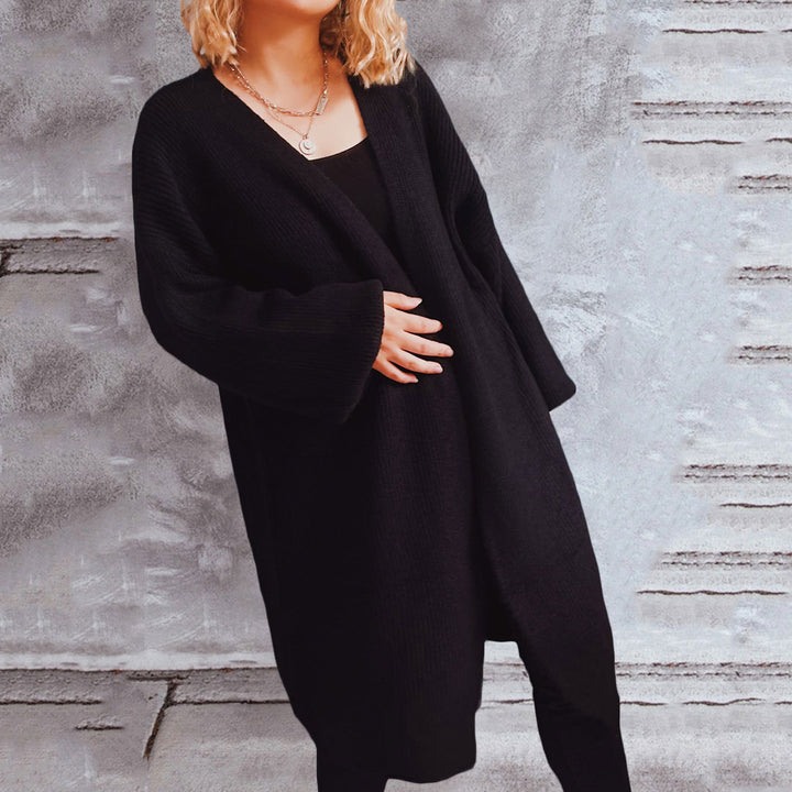 Damen lässiger Strickcardigan mit lässigen Oversize-Ärmeln und offenem Schnitt Drune