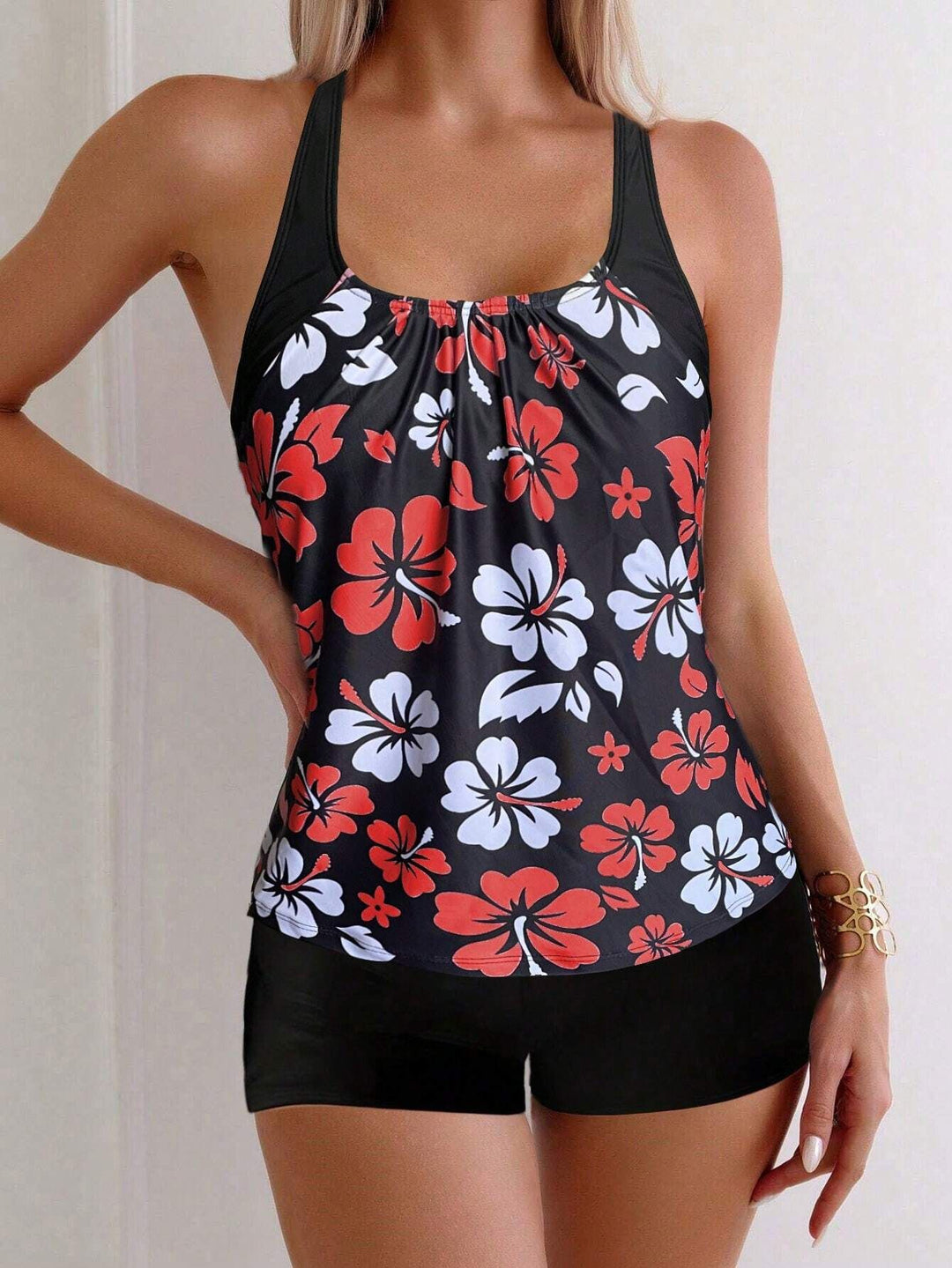 Damen Sportliches Tankini-Set mit floralen Akzenten Drune