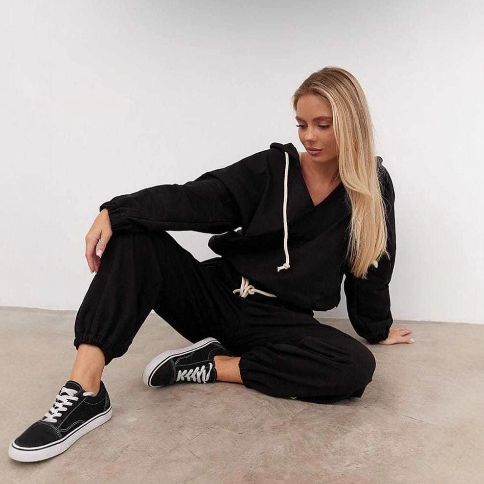 Damen lässiges Relaxed-Fit Freizeit-Set mit Kapuzenpullover und bequemen Jogginghosen Drune