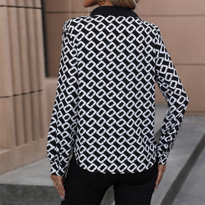 Damen Bluse mit grafischem Muster und eleganter Schleifenbindung Drune