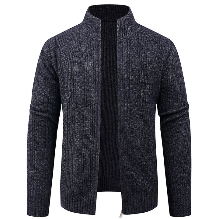 Herren Strickjacke mit strukturierter Oberfläche und hohem Kragen Drune