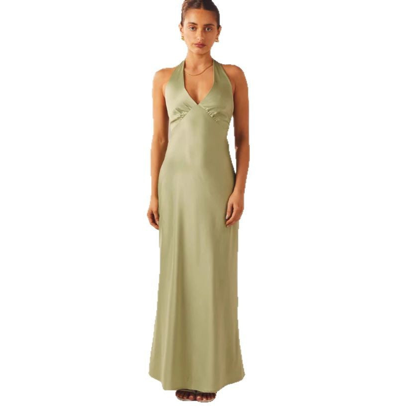 Damen Elegantes ärmelloses Hochzeitskleid mit Taillierungsband und fließendem Stoff Drune