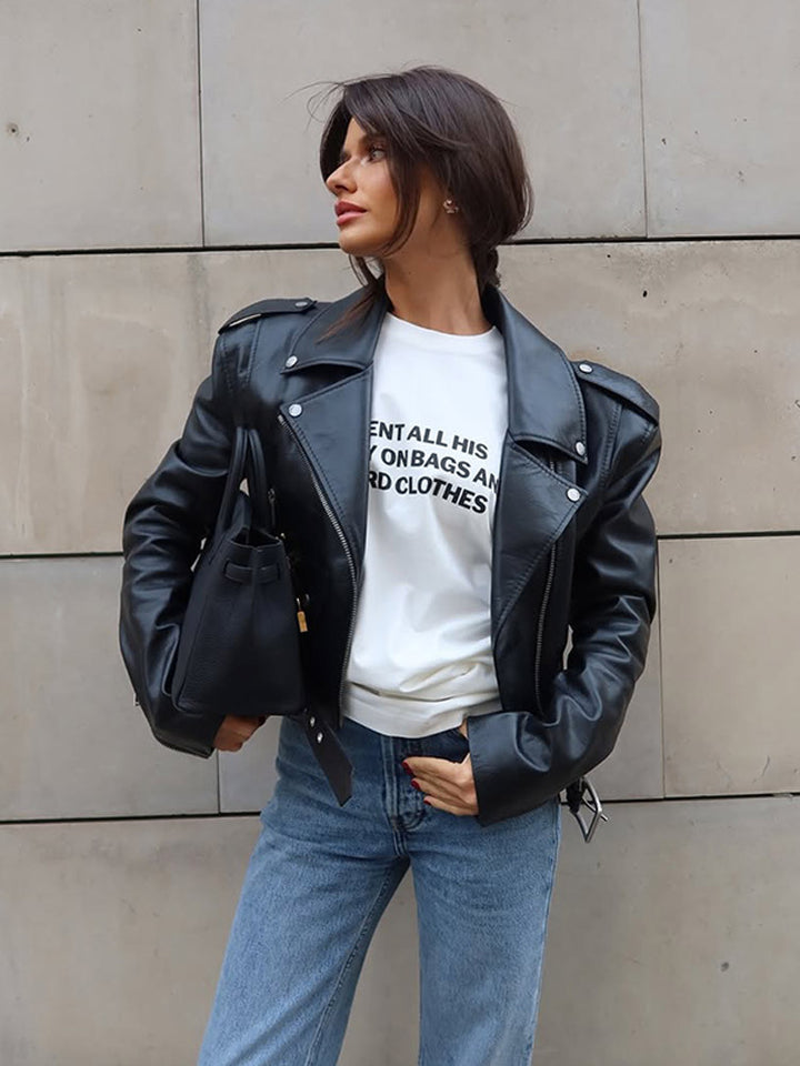 Damen Kunstlederjacke im Biker-Stil mit optimierter Passform Drune
