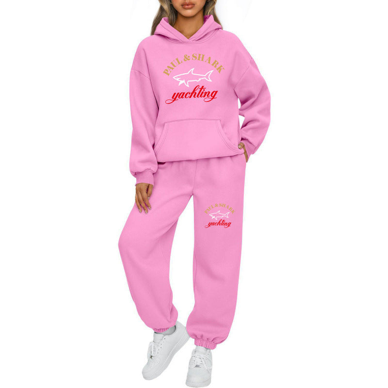 Damen nan oversized Hoodie und Jogginghose Set mit Kapuze Kängurutasche und gerippten Bündchen Drune