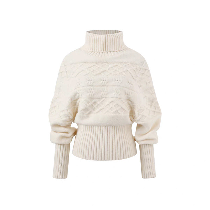 Damen Grobstrickpullover mit hohem Kragen und dekorativem Kabelmuster Drune