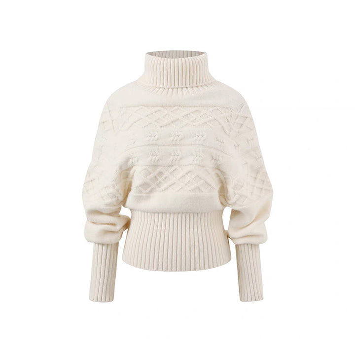 Damen Grobstrickpullover mit hohem Kragen und dekorativem Kabelmuster Drune