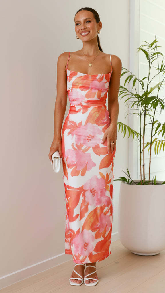 Drune | Bodycon Maxi Kleid Ärmellos Spaghettiträger Bedruckt Leicht Elegant Passform