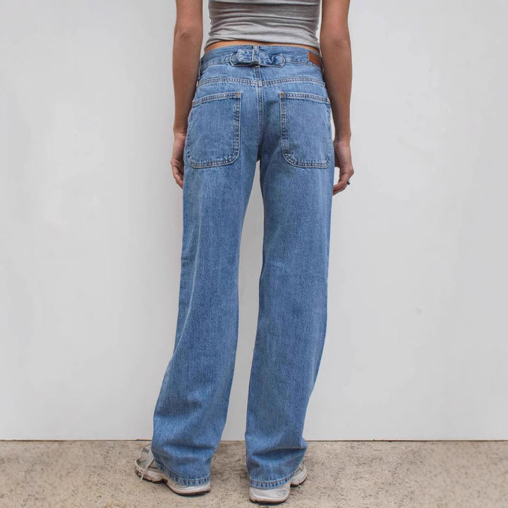 Damen weite Jeans mit lässigem Schnitt und ausgefranstem Saum Drune