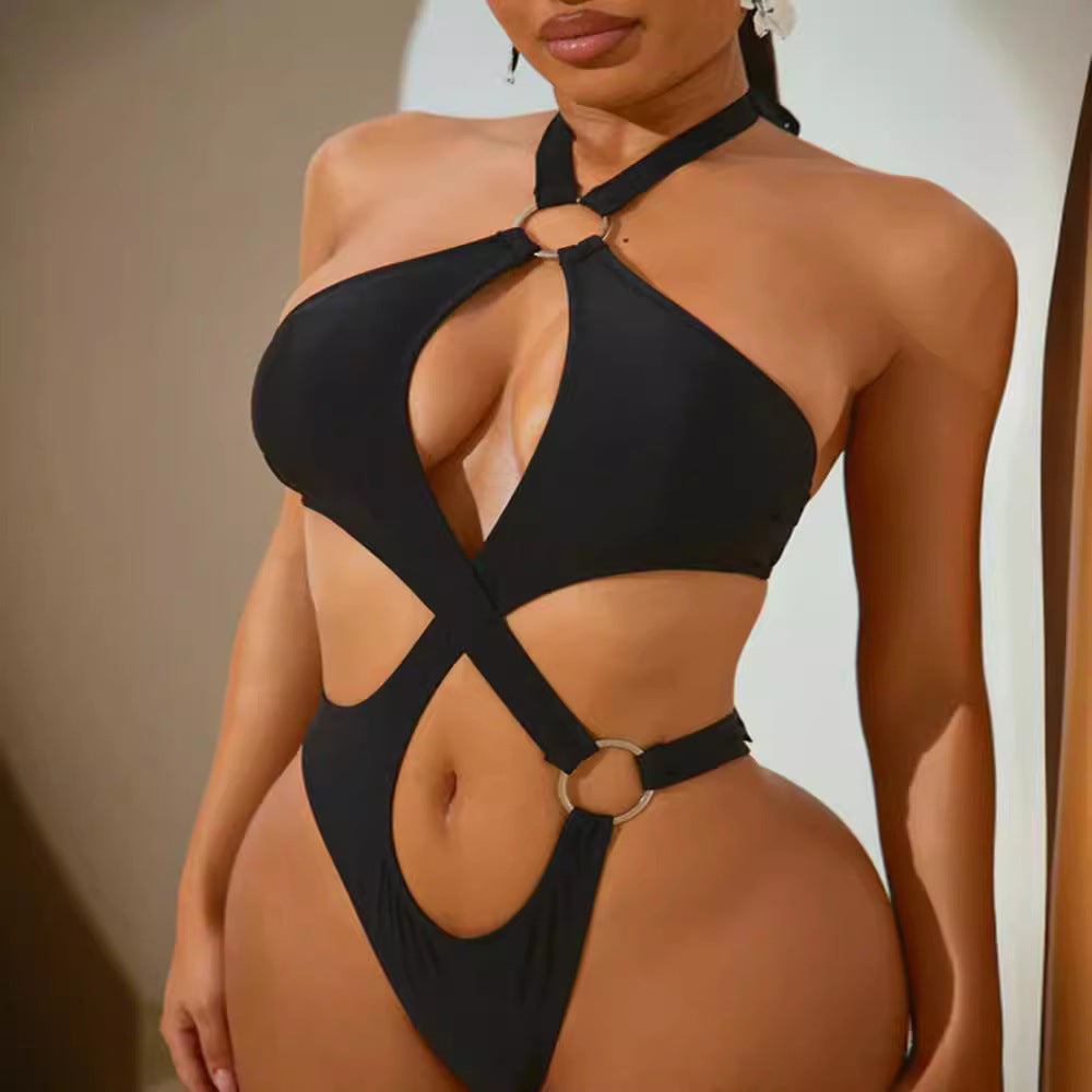 Damen Designer-Bikini mit asymmetrischem Schnitt und Ringdetails Drune