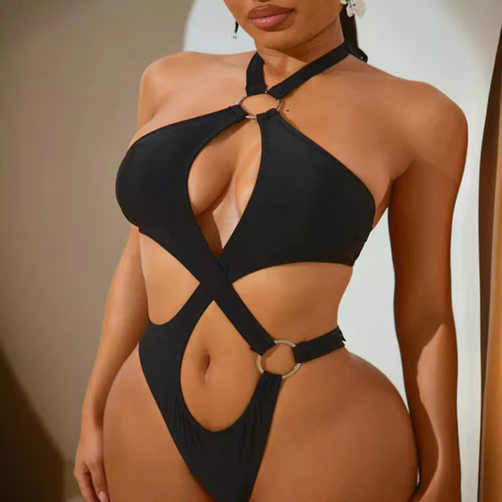 Damen Designer-Bikini mit asymmetrischem Schnitt und Ringdetails Drune
