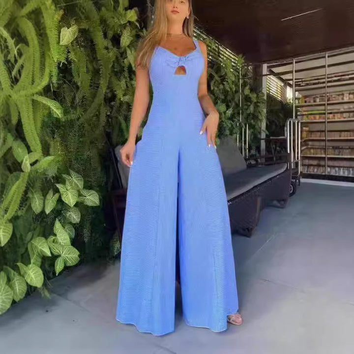 Damen Eleganter Jumpsuit mit dekorativem Schlitz und weitem Bein Drune