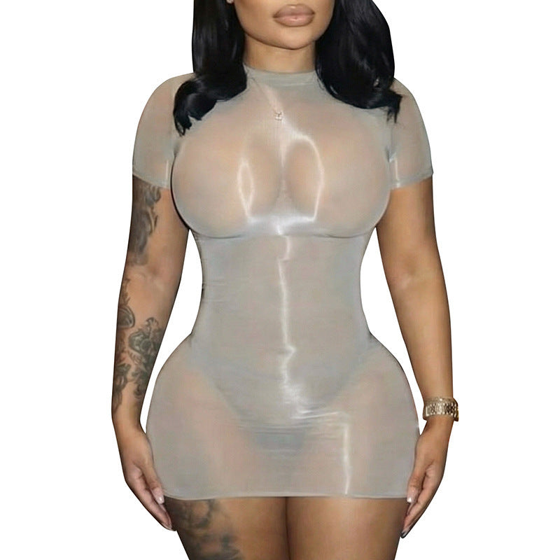Damen transparenter Bodycon Mini-Kleid Drune