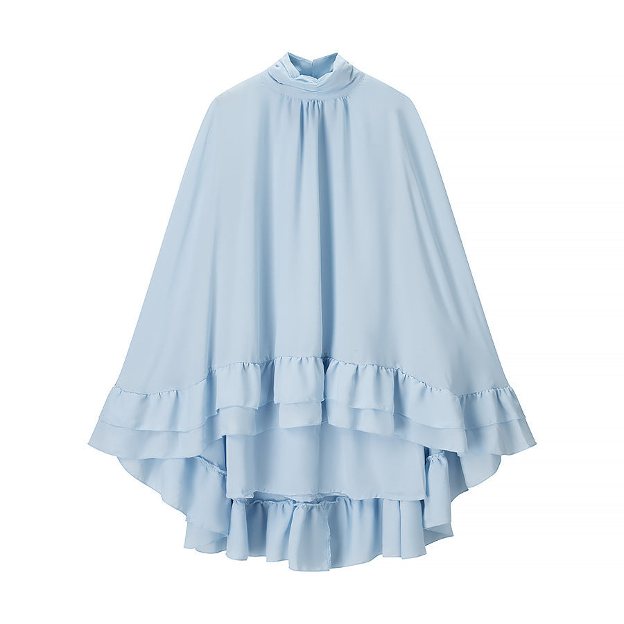 Damen Wickelkleid mit stilvollem Rüschendesign und hohem Kragen Drune