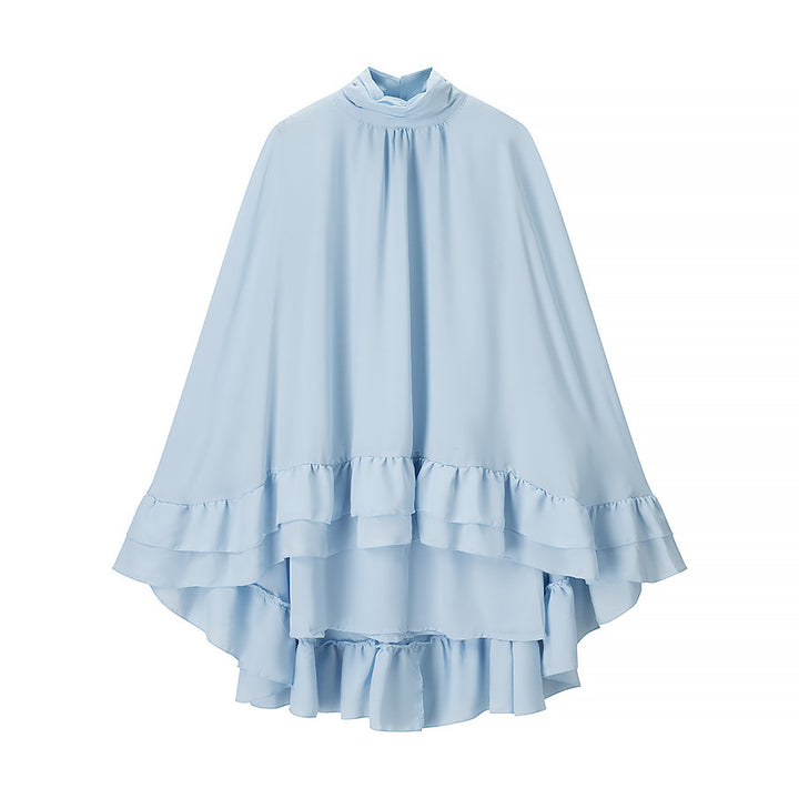 Damen Wickelkleid mit stilvollem Rüschendesign und hohem Kragen Drune