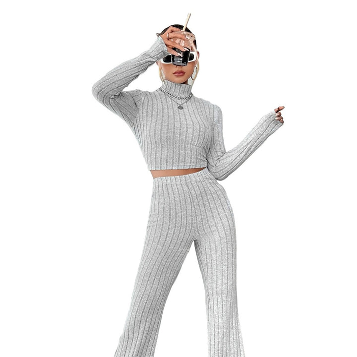 Damen Cropped Pullover mit hoher Taille und weitem Bein Drune