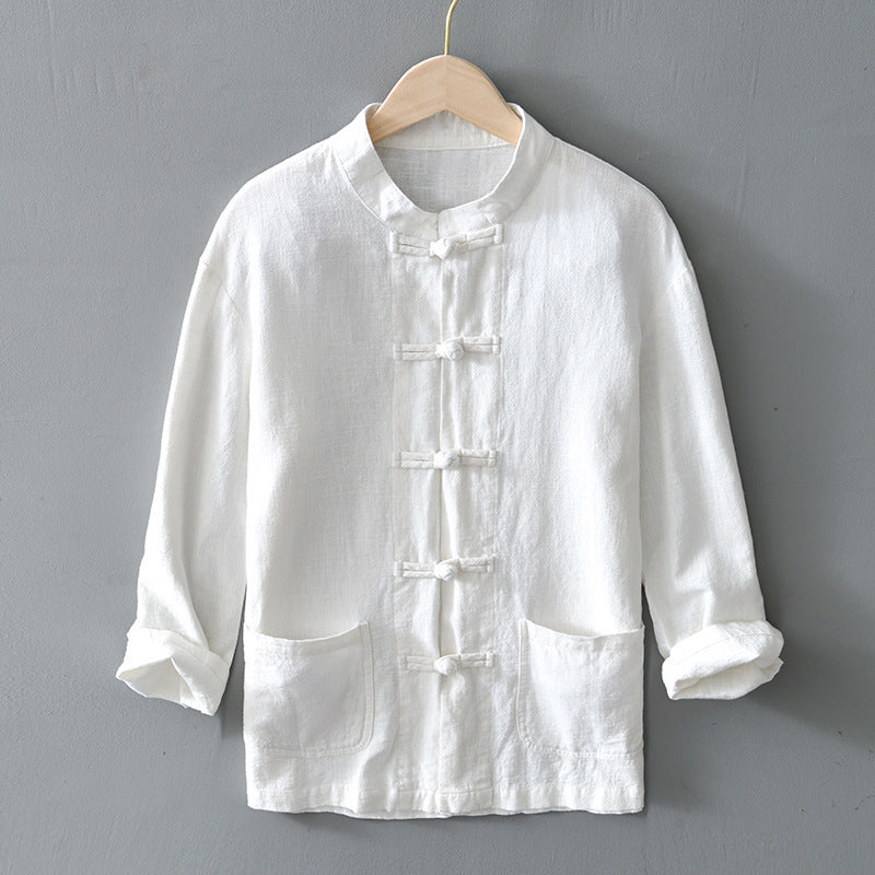 Herren nan leichte Leinenjacke im traditionellen chinesischen Stil mit Stehkragen und Knotenverschlüssen Drune