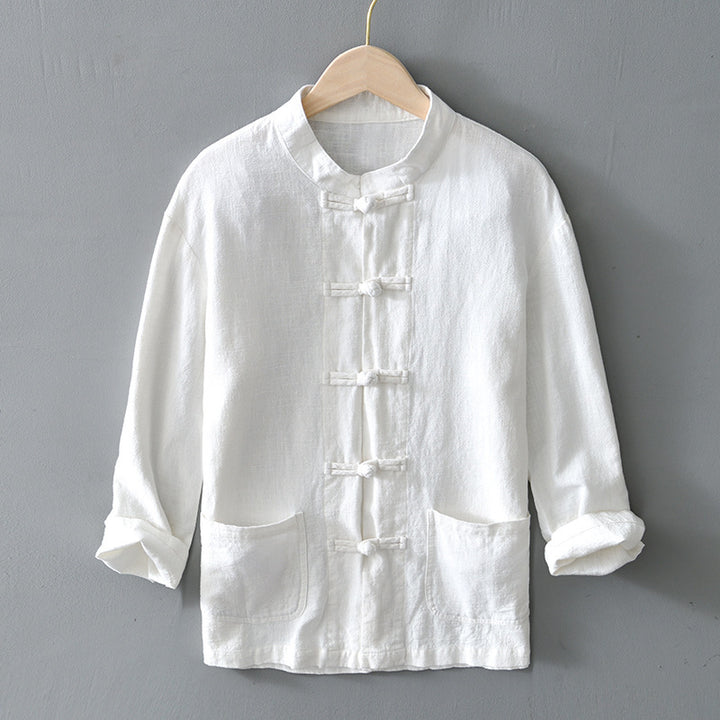 Herren nan leichte Leinenjacke im traditionellen chinesischen Stil mit Stehkragen und Knotenverschlüssen Drune