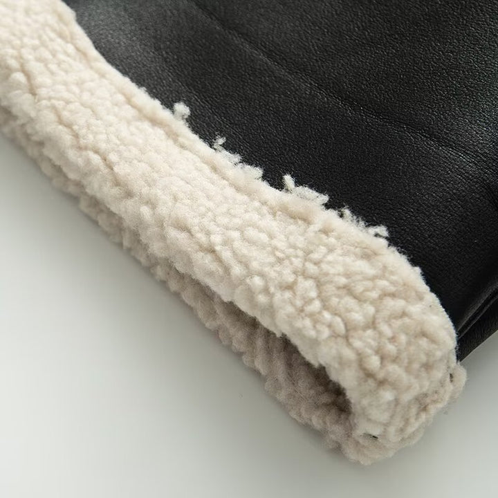 Damen Kunstlederjacke mit warmem Sherpa-Futter und praktischen Taschen Drune