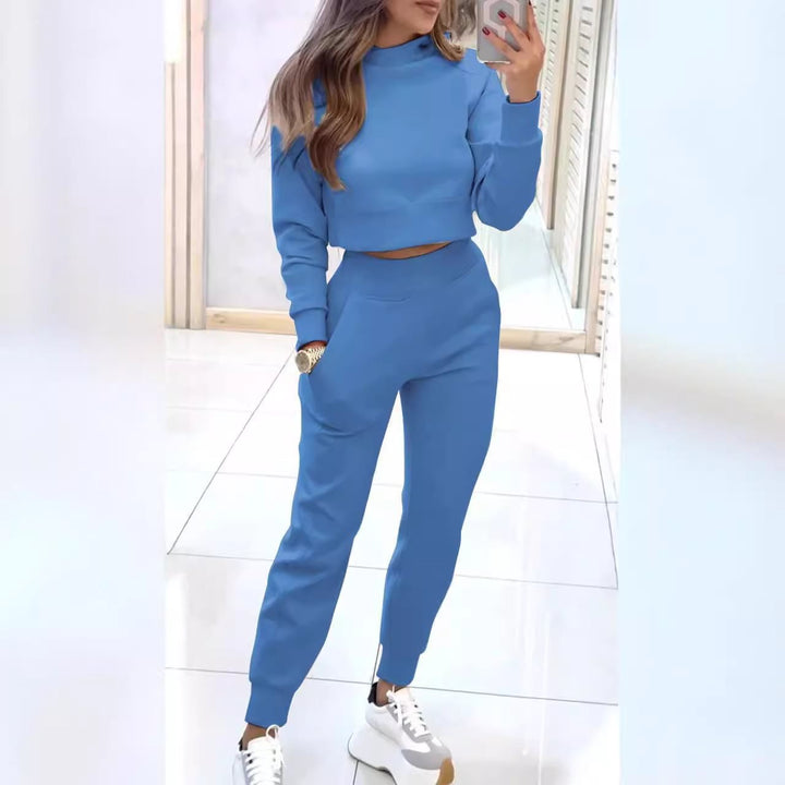 Damen sportlicher Lounge-Anzug mit cropped Oberteil und elastischen Hosen Drune