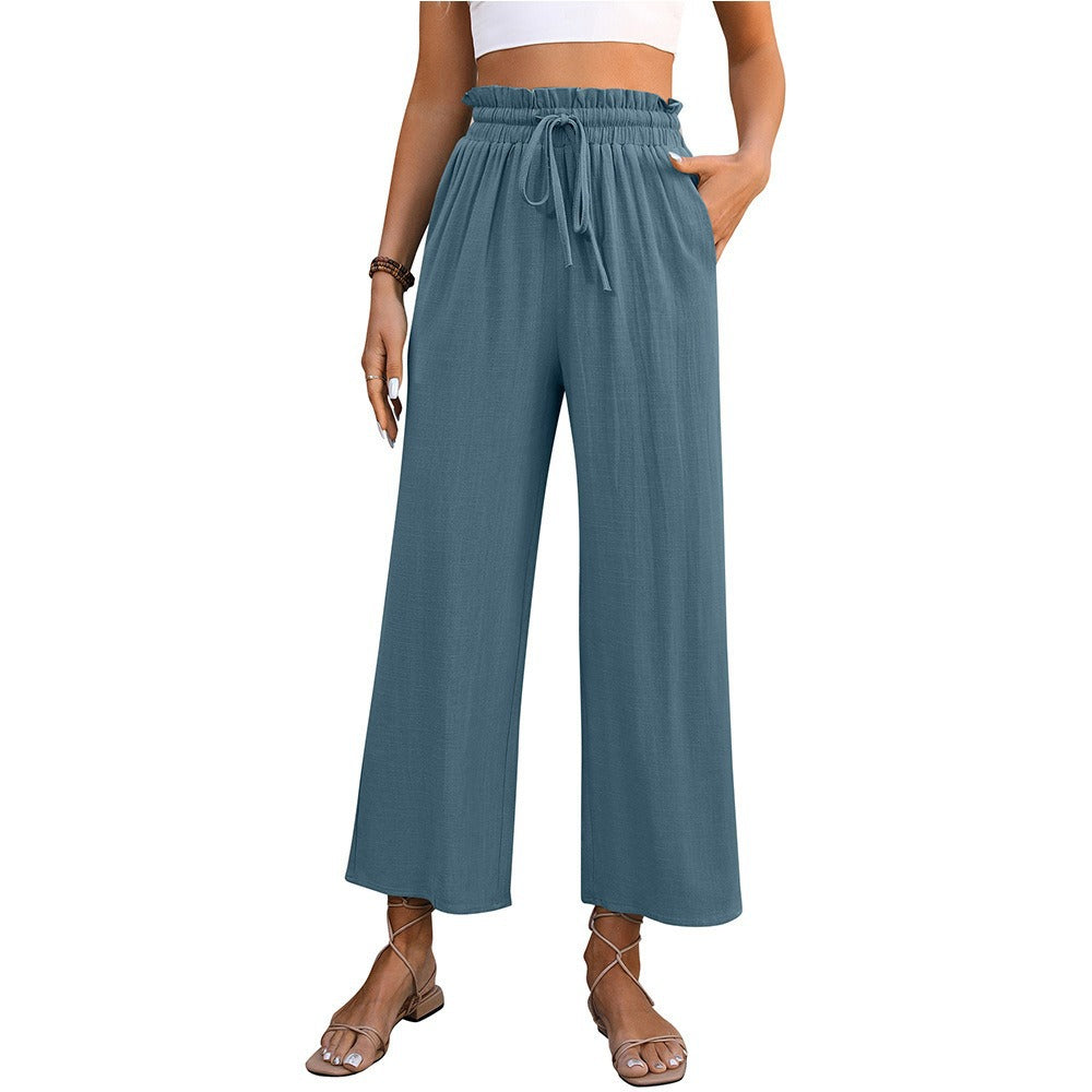 Damen Bequeme Weite Hose mit elastischem Bund und seitlichen Taschen Drune