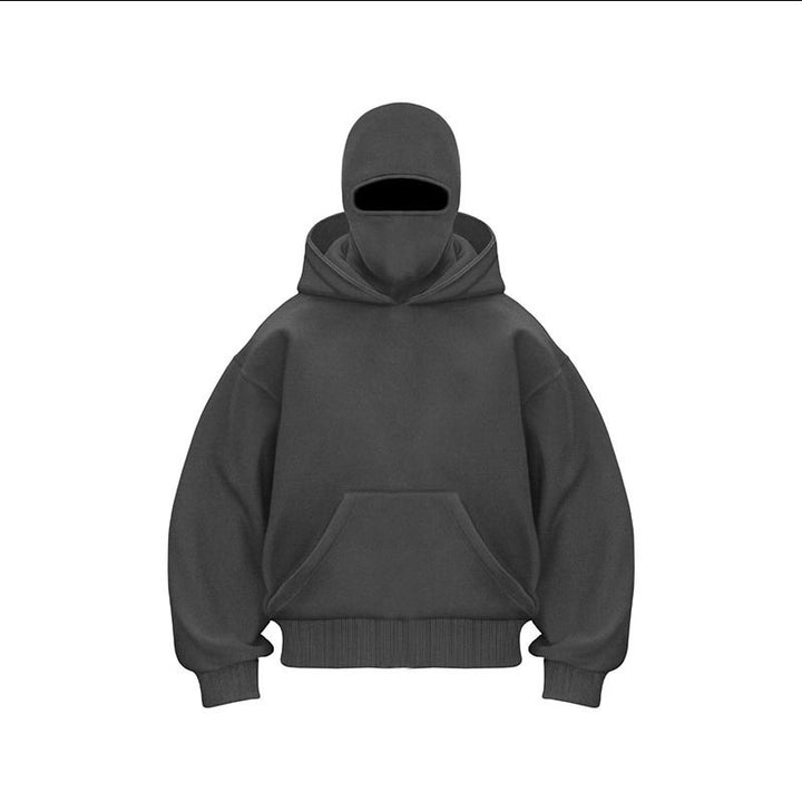 Damen oversize Kapuzenpullover mit integriertem Gesichtsschutz Drune