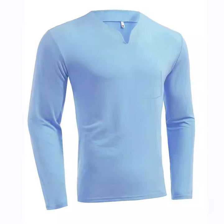 Herren nan Langarmshirt mit V-Ausschnitt Slim Fit Baumwollmix und elastischem Komfortbund Drune