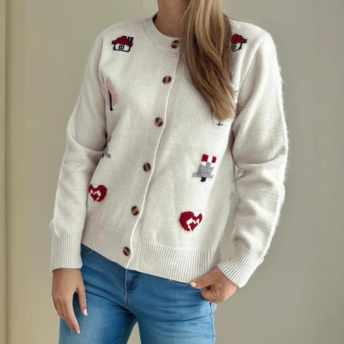Damen Strickjacke mit kunstvollem Motiv Drune
