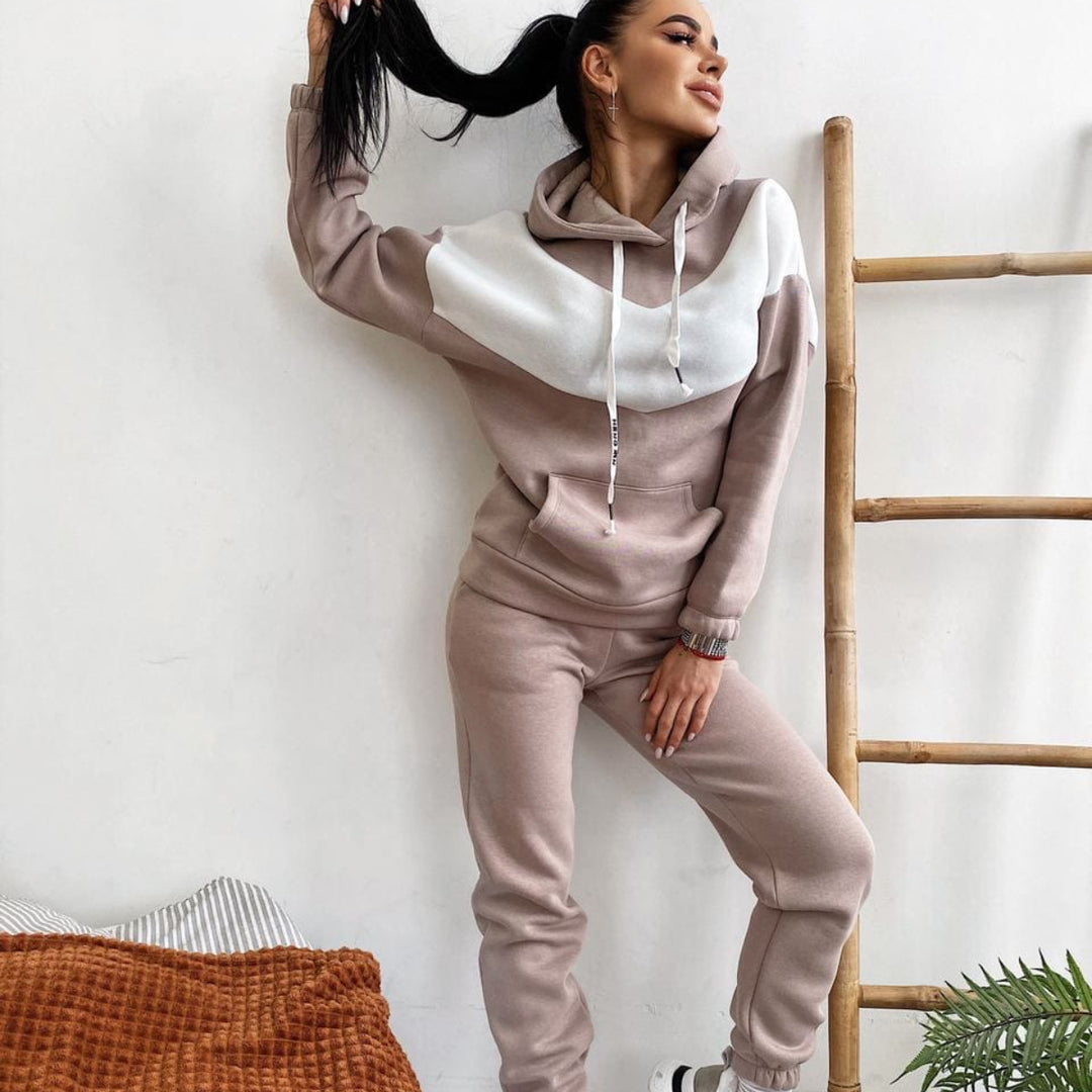 Damen Sportliches Fleece-Lounge-Set mit modernem Farbblockdesign Drune