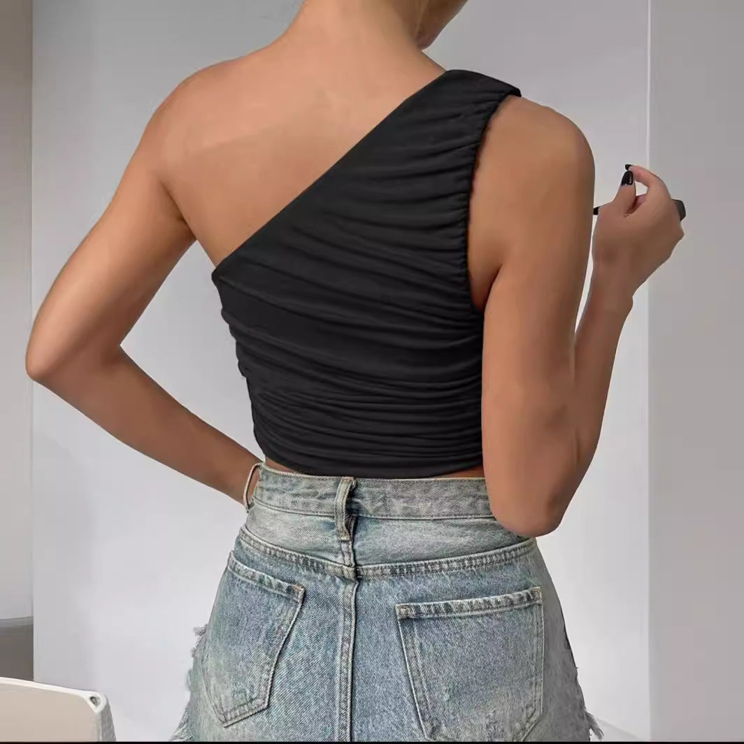 Damen Asymmetrisches Crop-Top mit Rüschendetails Drune