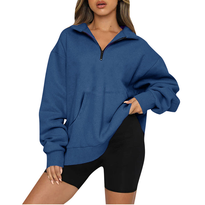 Damen Oversized Sweatshirt mit halbem Reißverschluss und Kapuze Drune
