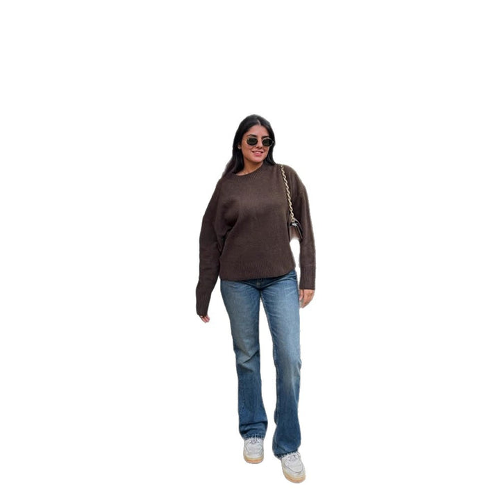 Damen Bequemer Oversized Crewneck Pullover Drune