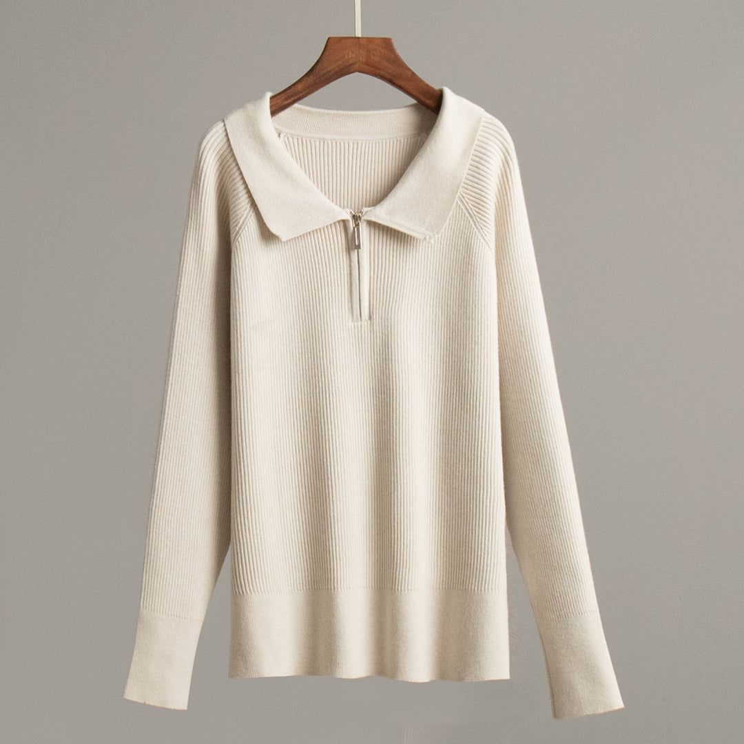 Damen moderner Langarm-Pullover mit Stehkragen und Zipper Drune