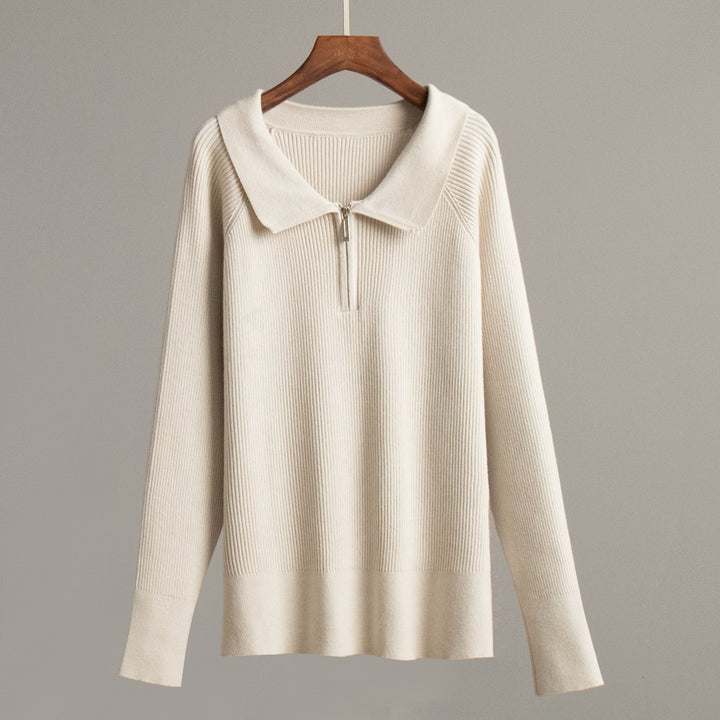 Damen moderner Langarm-Pullover mit Stehkragen und Zipper Drune