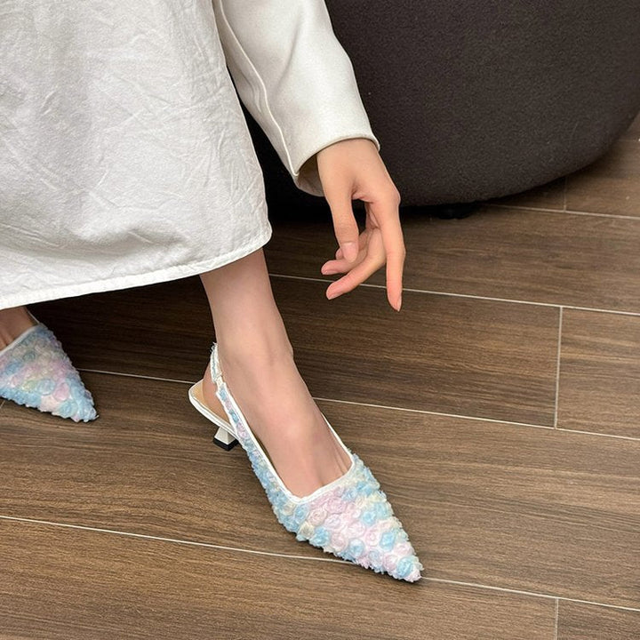 Damen Elegante Slingpumps mit floralem Design und schimmernder Oberfläche Drune